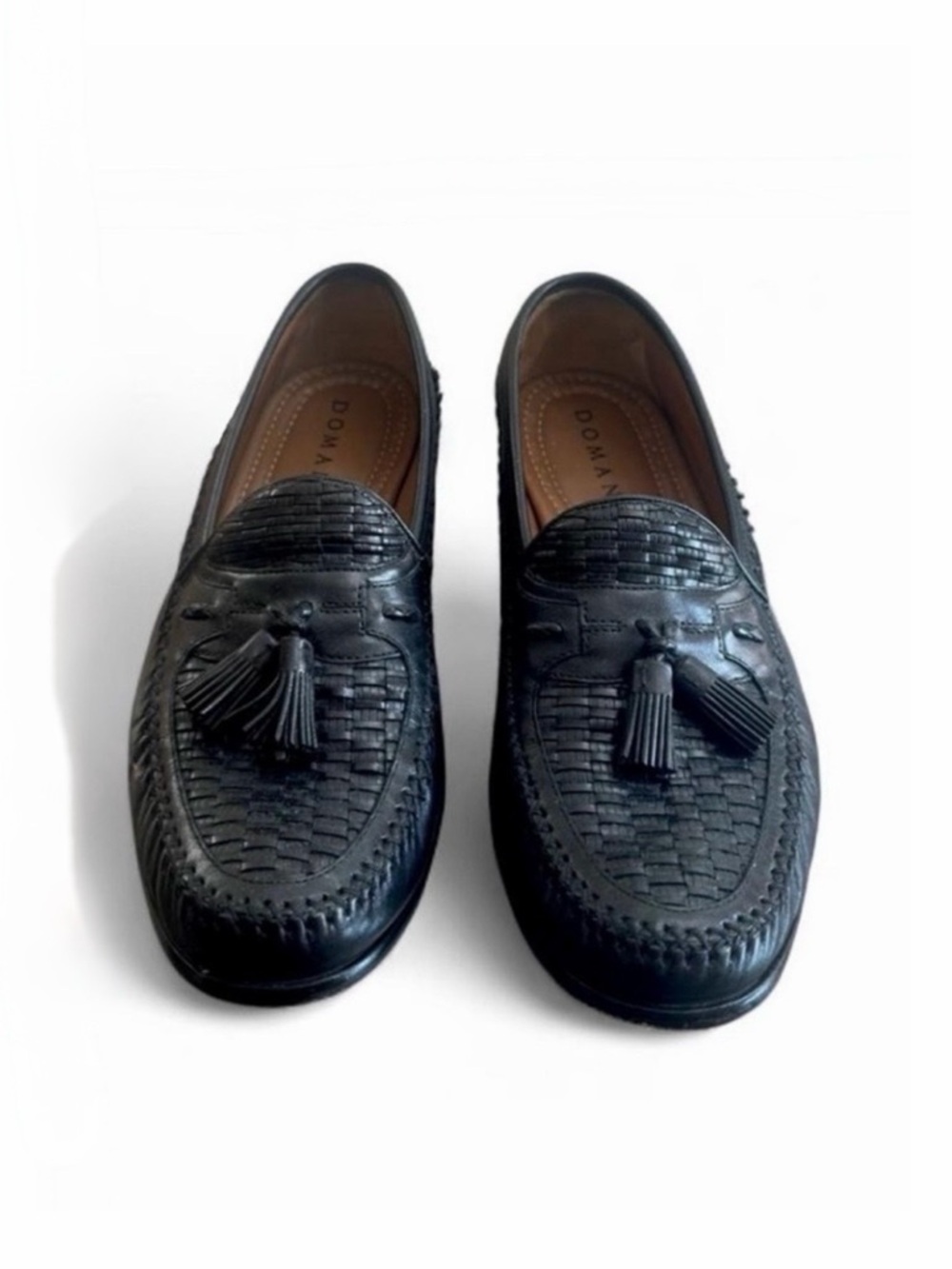 VTG Men’s Domani Black Leather Basket Weave Tassel Loafers Size US 9.5